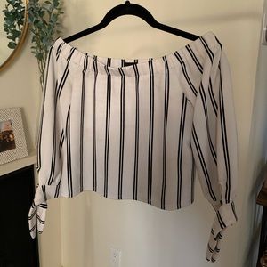 Off The Shoulder Striped Cropped Blouse